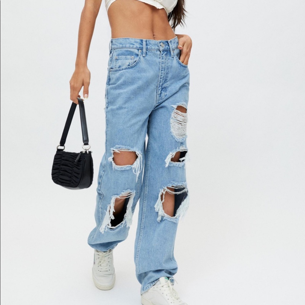 BDG high waisted baggy jean destroyed light wash